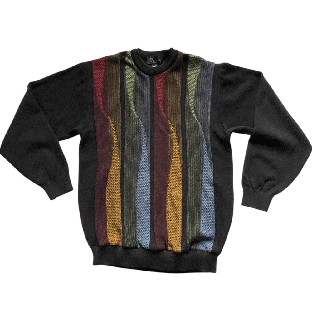 Vintage Tosani Coogi Style Colorful 3D Knit 90s Sweater Grandpa Core Sz L